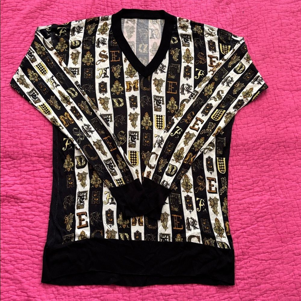 Versace Black And Gold Knit Silk Pullover, L